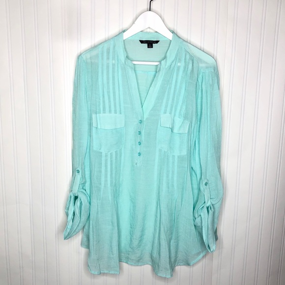 Zac & Rachel Tops - Zac & Rachel semi sheer Aqua button blouse XL